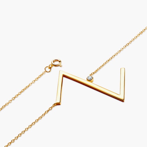 Naszyjnik celebrytka litera Z Savicki: srebrny pozłacany, biały szafir